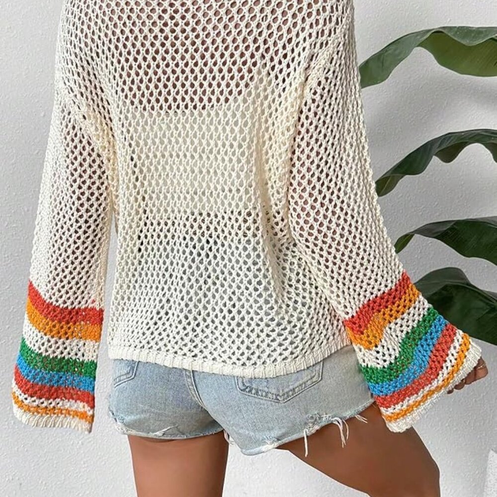 Ivory Multicolor Crochet Patchwork Open Boho Bohe… - image 4